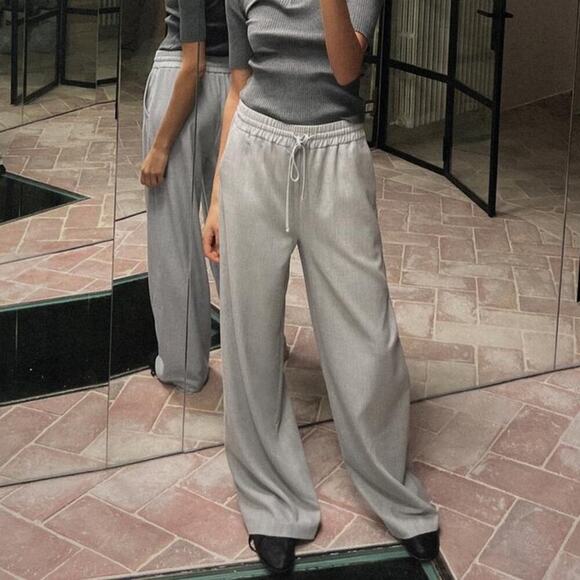Zara Pants - Zara Light Grey Elastic Waistband Trousers Size Large